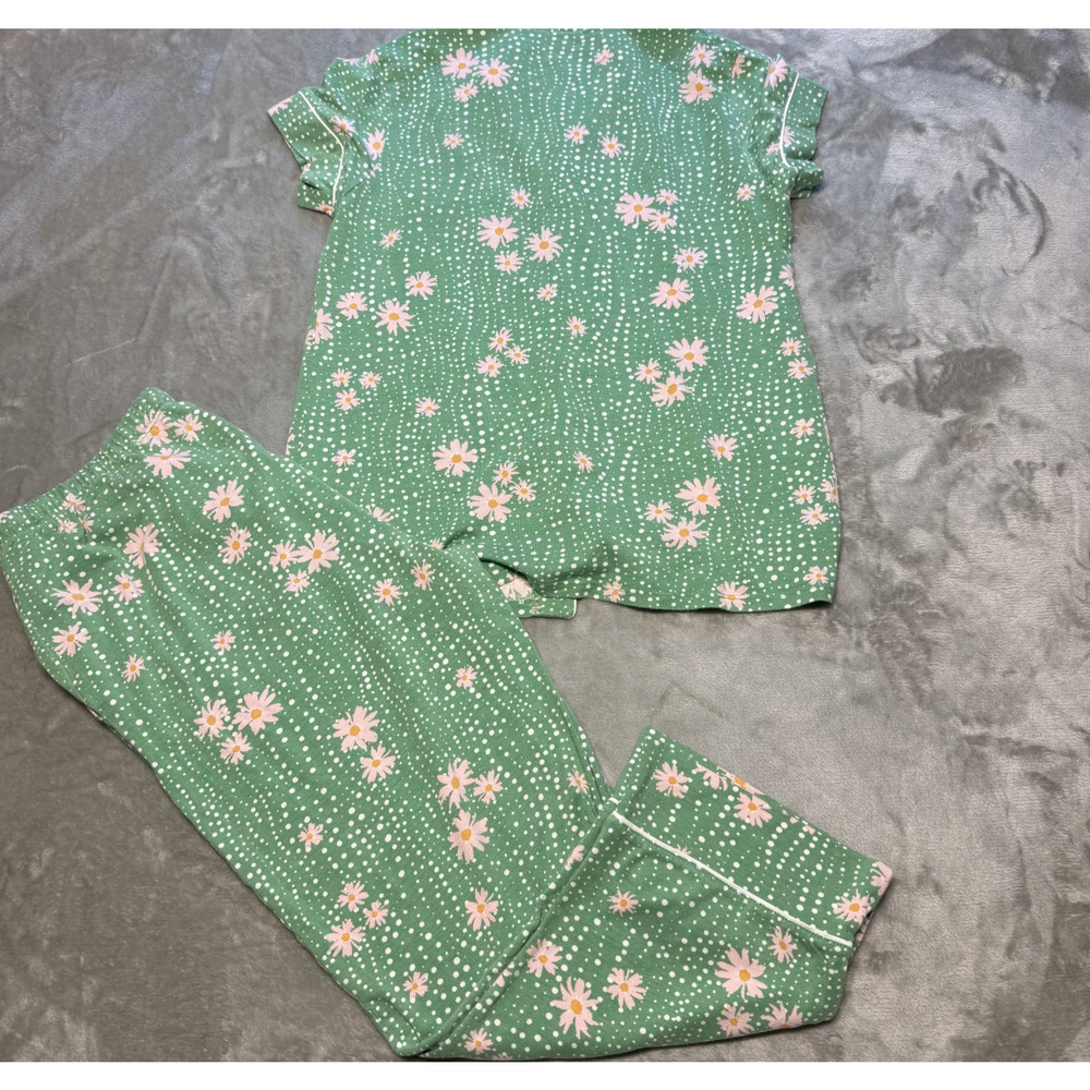 The Cat's Pajamas 2 Pc Pima Cotton‎ Shirt & Ankle Pants Green Floral Sz Small - Picture 8 of 9